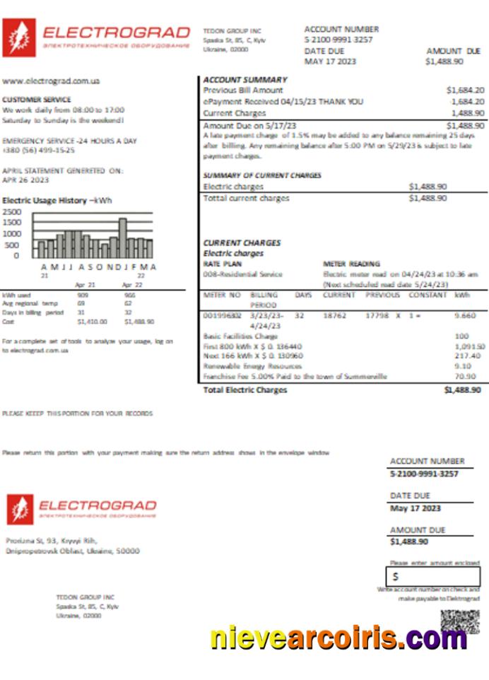 Elektrograd electricity utility business bill
